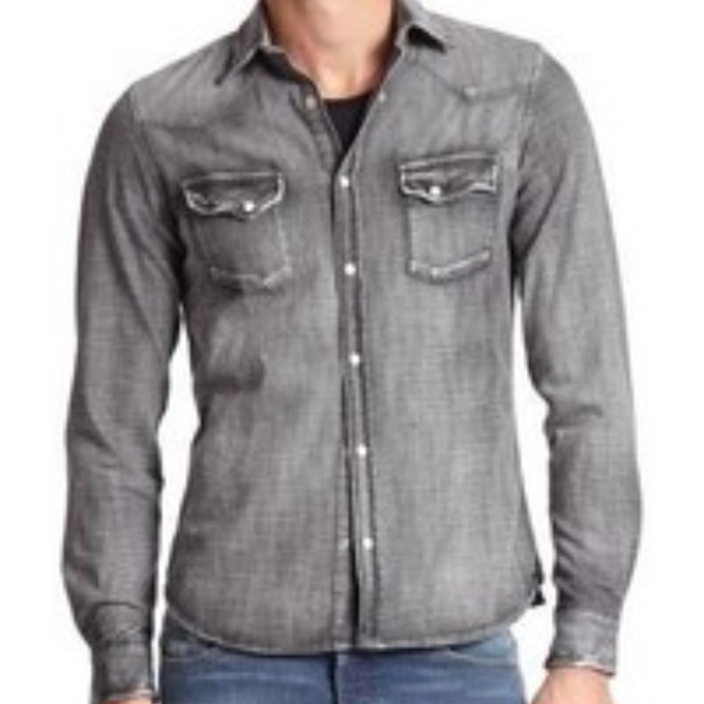USED - The Kooples - Dark Wash Denim Button Down Shirt - MEDIUM